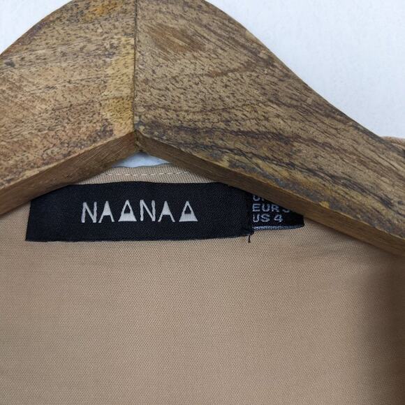 Asos NaaNaa Nude Blazer Style Front Tie Crop Top Size 4 - Picture 6 of 7